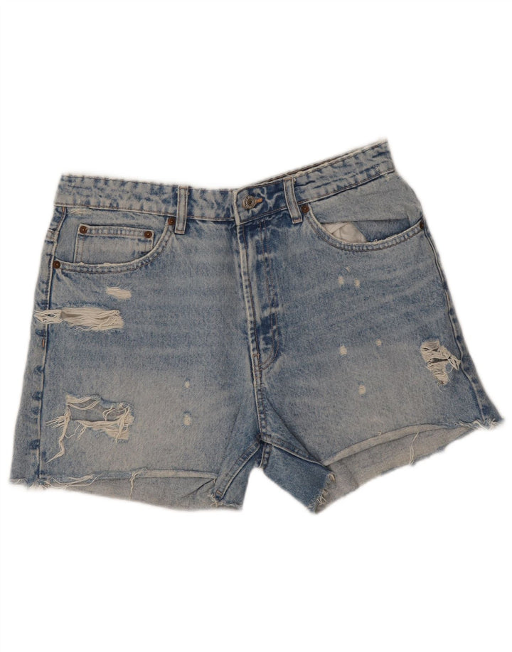 Pantaloni scurți din denim învechit pentru femei Zara EU 42 Large W32 Blue Bumbac