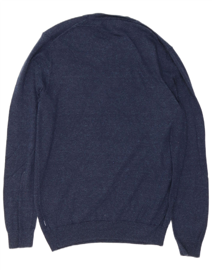 Pulover pentru bărbați SUPERDRY cu gât crew, bumbac cu pete albastru bleumarin mediu