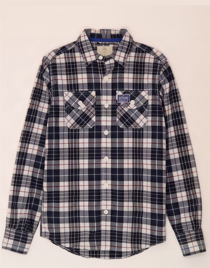 Superdry Cămașă pentru bărbați mică, albastru marine, bumbac cu carouri