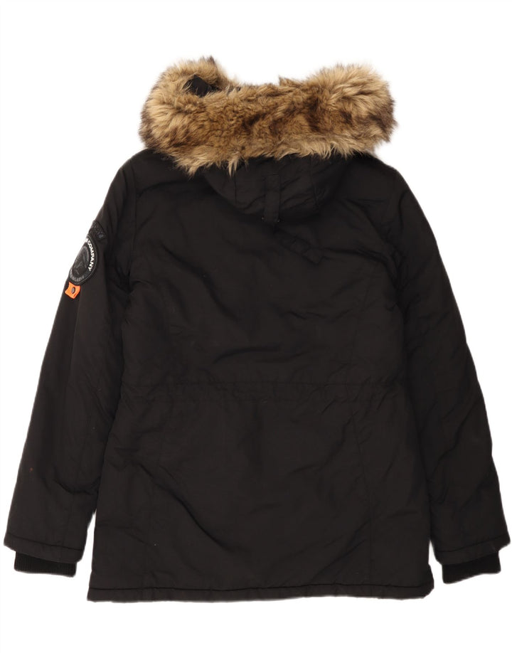 Jachetă Parka cu glugă Superdry pentru femei UK 12 Medium Black Nylon
