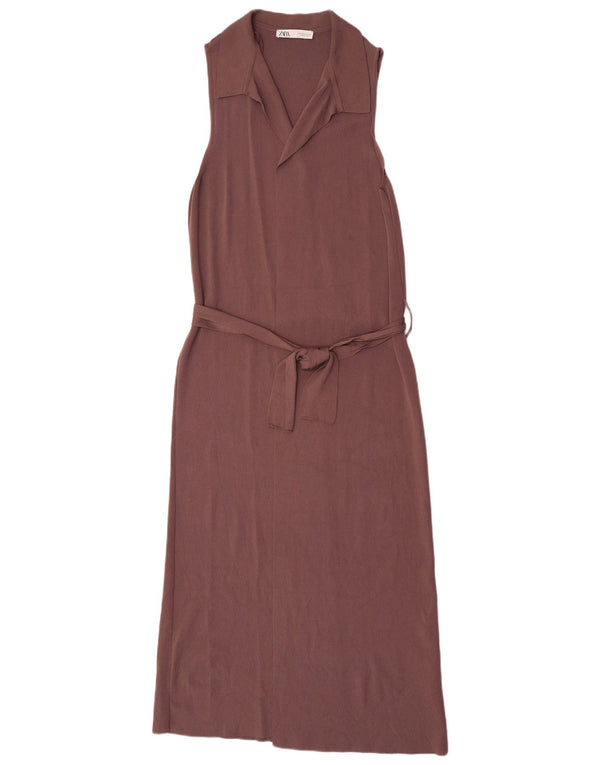 Rochie Maxi fără mâneci pentru femei Zara UK 12 Medium Brown Viscose
