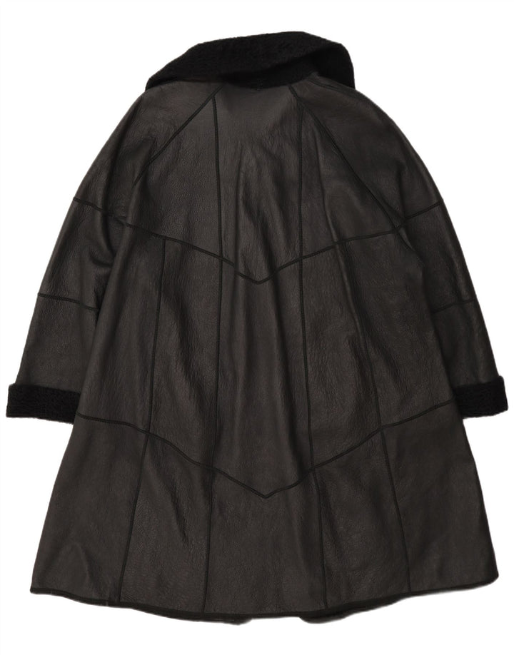 Palton supradimensionat din shearling vintage pentru femei UK 12 mediu negru