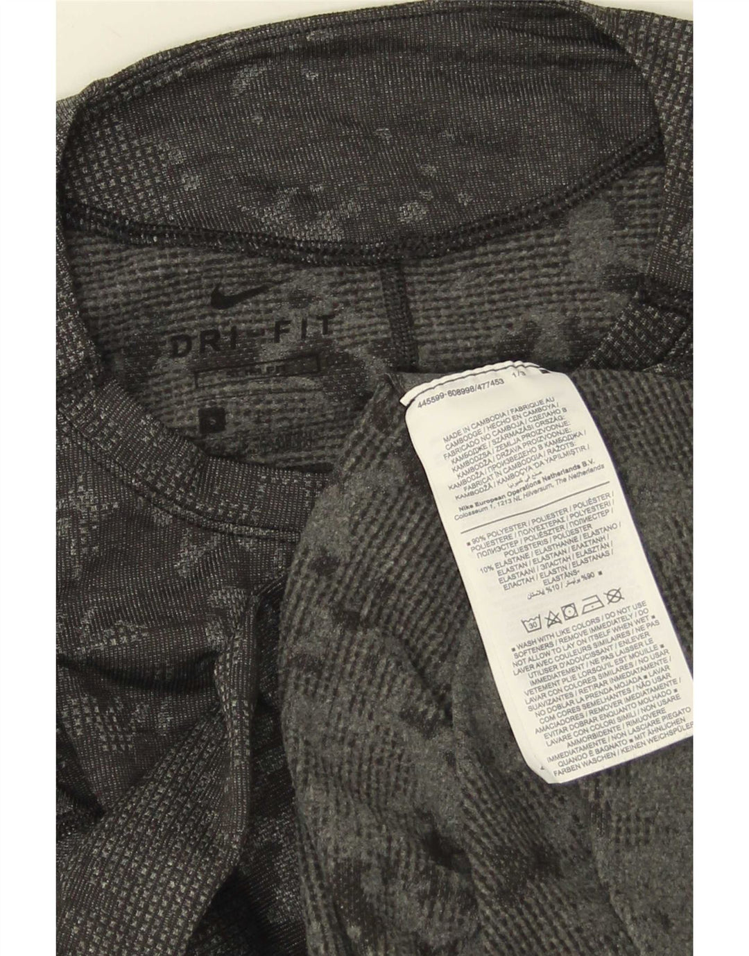 Nike Dri Fit Slim Fit Top cu mânecă lungă, gri mic, poliester camuflaj
