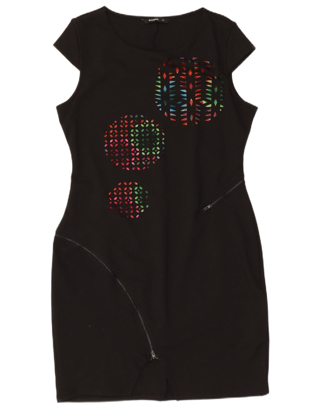 Rochie Desigual pentru femei, cu teacă cu grafică, UK 18 XL, poliester geometric negru