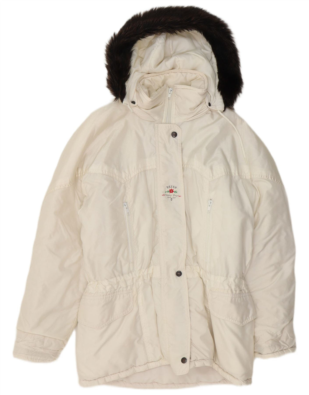 Jachetă căptușită cu glugă vintage pentru femei UK 14 Large White