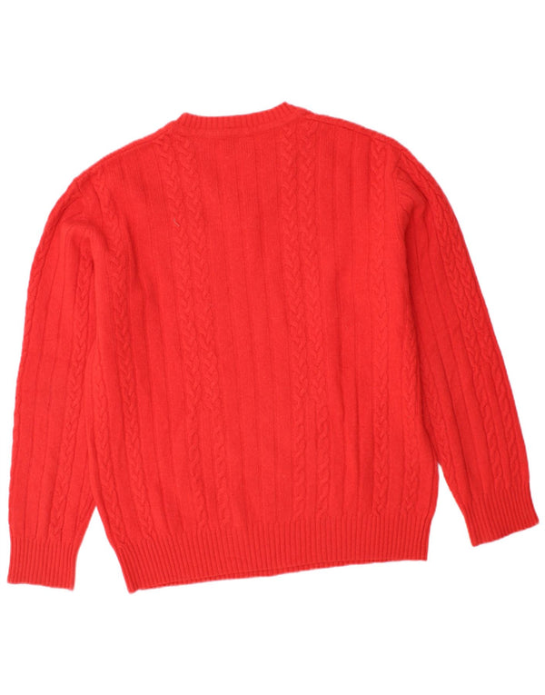 VINTAGE Pulover cu decolteu în V pentru femei UK 16 Lână mare roșie