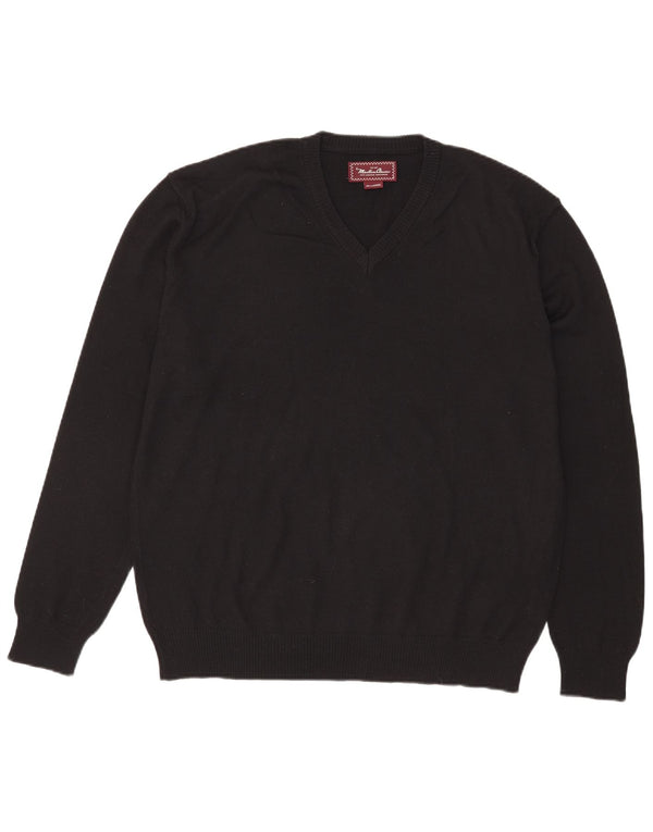 Pulover cu decolteu în V Marlboro Classics pentru bărbați, 2XL, lână merinos neagră