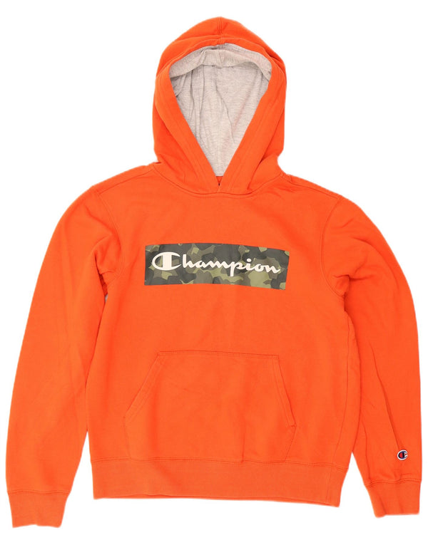 Champion Boys Graphic Hoodie Jumper 13-14 Years XL Orange Cotton