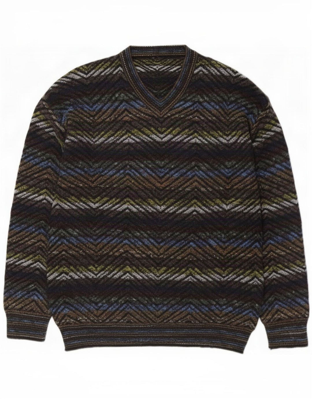 Pulover vintage pentru bărbați cu decolteu în V, mare, multicolor, geometric