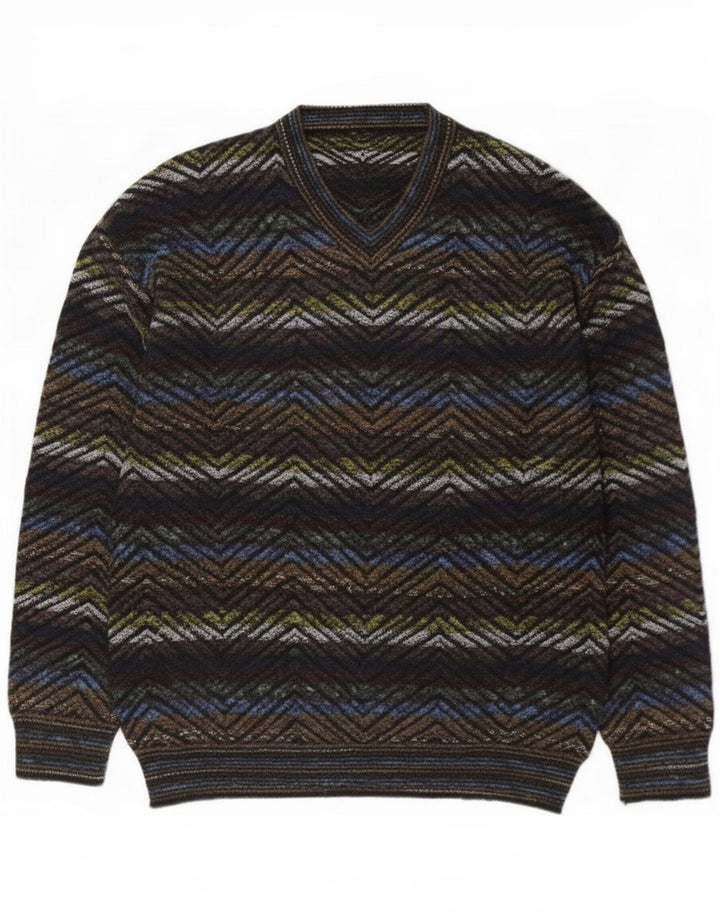 Pulover vintage pentru bărbați cu decolteu în V, mare, multicolor, geometric