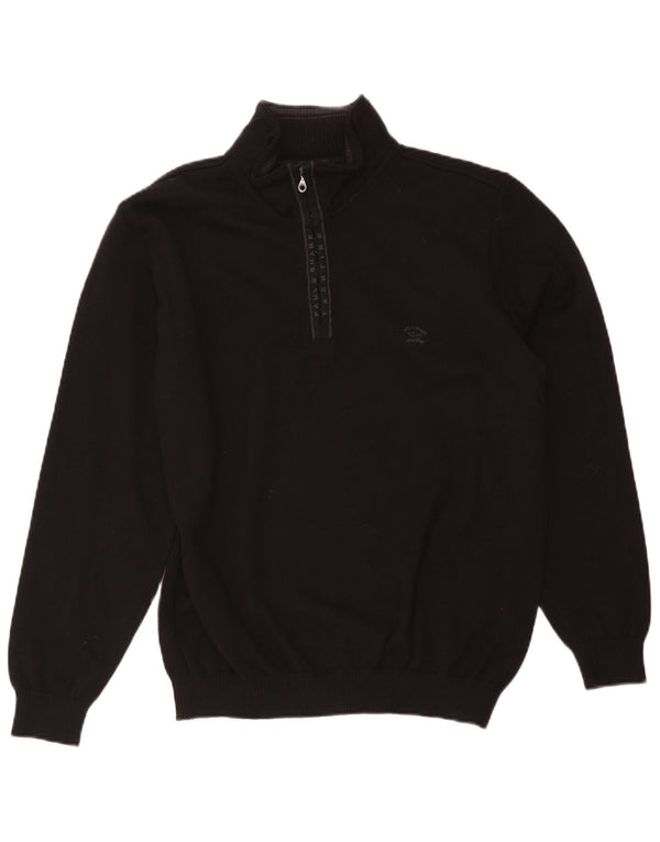 Pulover pentru bărbați Paul & Shark, cu fermoar și gât, XL, lână virgină neagră
