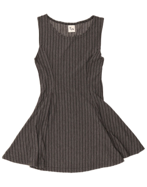 Rochie A-Line fără mâneci de epocă pentru femei UK 8 Mici, gri cu dungi