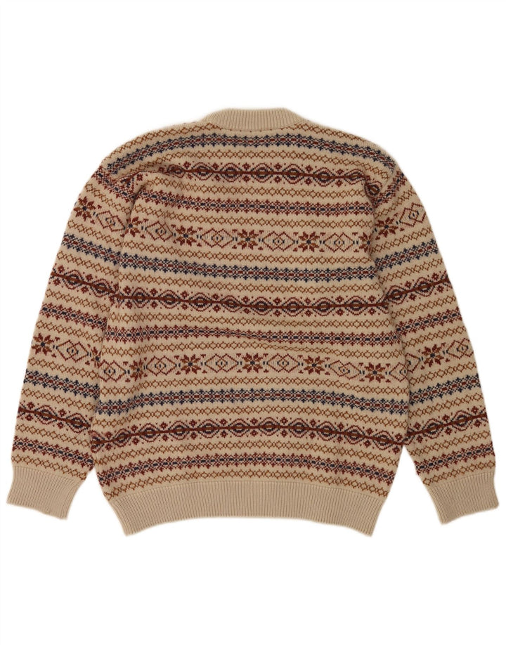 Pulover vintage pentru bărbați cu decolteu rotund, mediu bej, Fair Isle