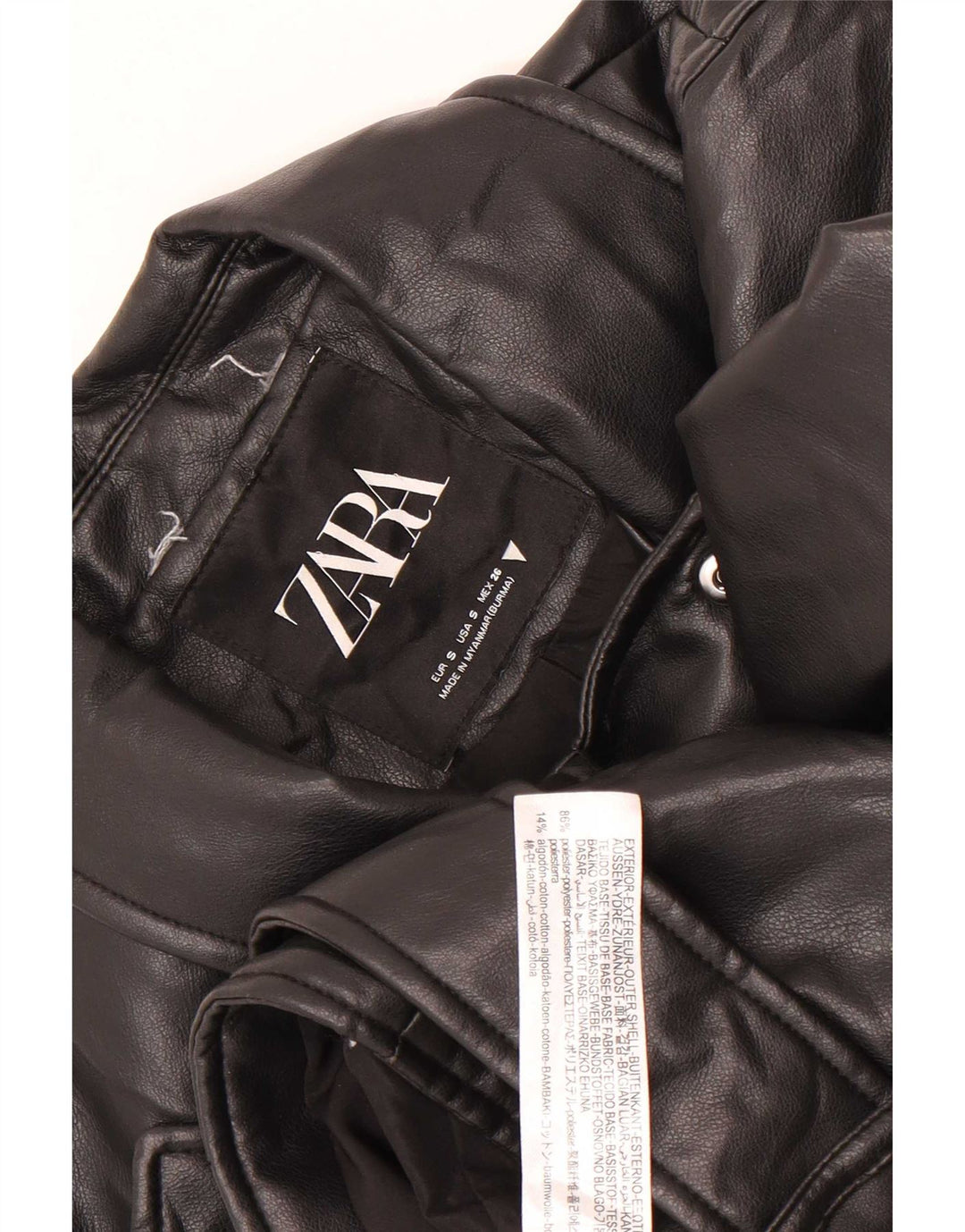 Jachetă motociclist din piele artificială pentru femei Zara UK 10 Poliester negru mic