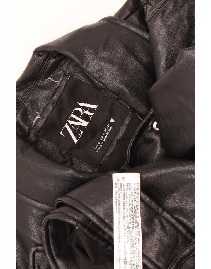 Jachetă motociclist din piele artificială pentru femei Zara UK 10 Poliester negru mic