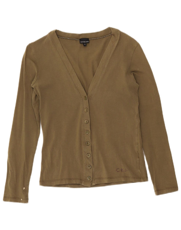 Pulover cardigan pentru femei CALVIN KLEIN JEANS UK 10 mic bumbac kaki