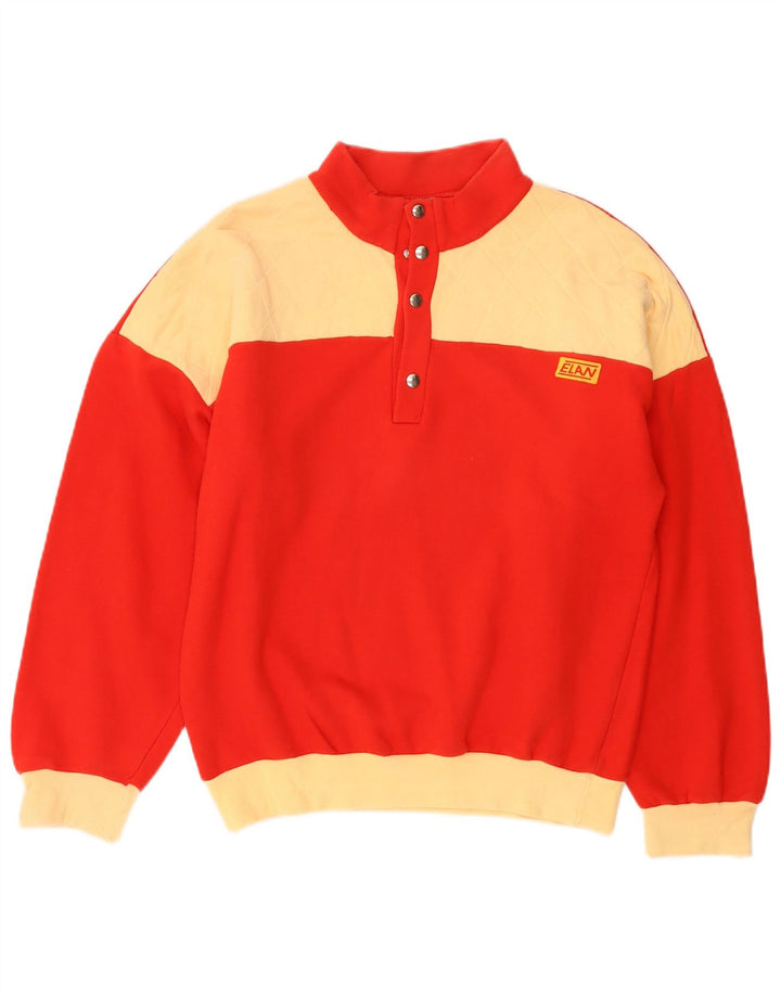 Hanorac vintage pentru bărbați cu gât cu nasturi Pulover IT 48 Roșu Mediu Colorblock