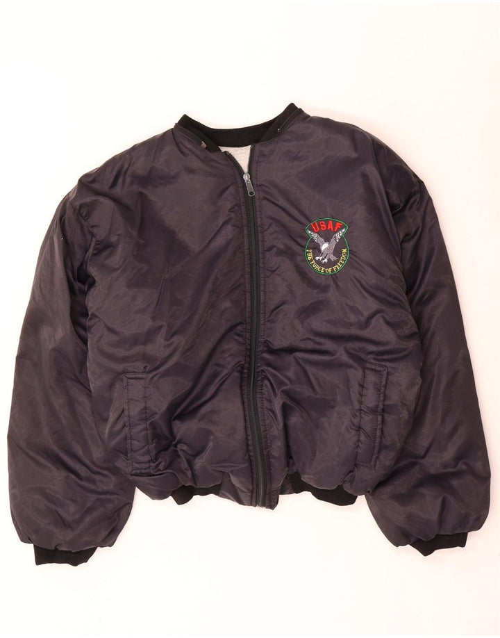 Jachetă căptușită cu grafică Bomber Vintage pentru bărbați UK 40, mare, bleumarin