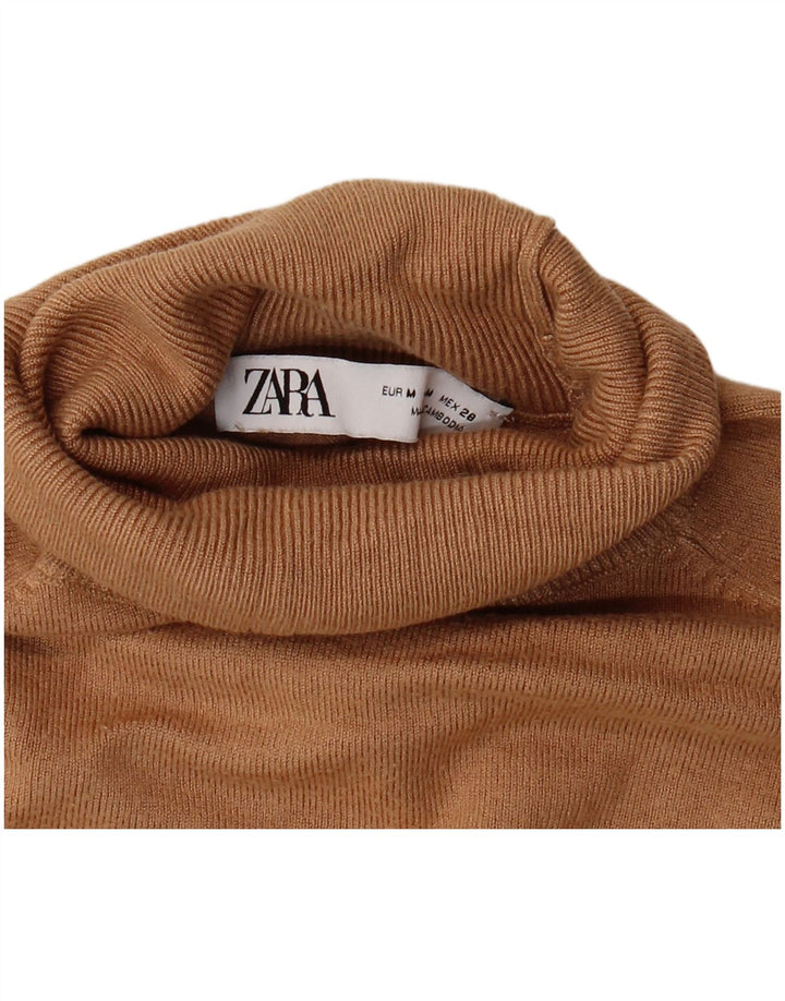 Pulover pentru femeie Zara, cu mâneci 3/4, cu gât rulat, maro mediu, UK 12
