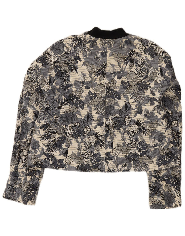 Bomber pentru femei Zara UK 14 mare, albastru, bumbac floral