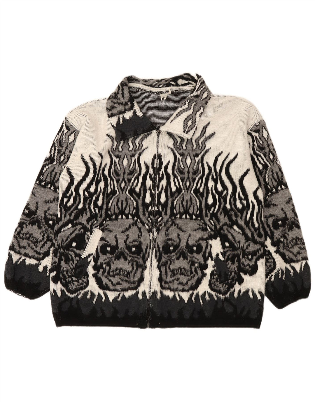Pulover cardigan vintage pentru femei cu model abstract, UK 18 XL, gri gotic