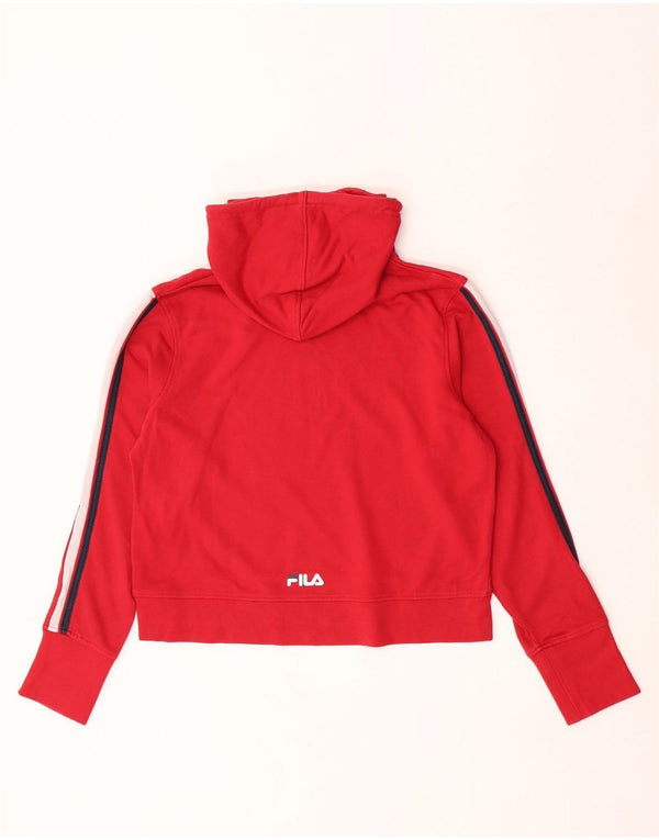 Pulover Fila Graphic Crop Hoodie pentru femei UK 14 Bumbac roșu mediu