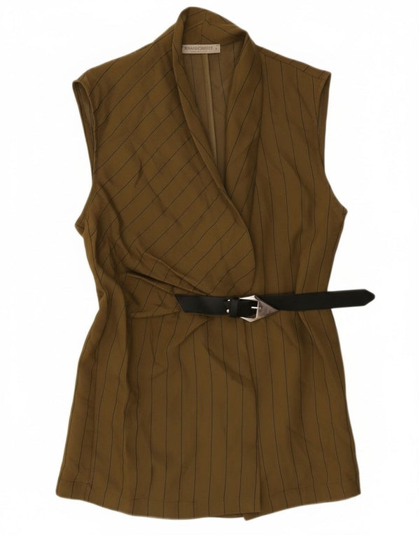 Sacou blazer fără mâneci pentru femei Rinascimento UK 14 mare kaki cu dungi