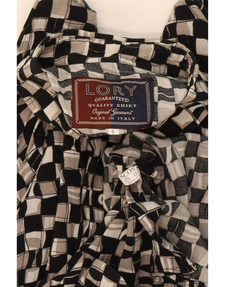 Cămașă Vintage bărbați Mic Negru Geometric Viscoză