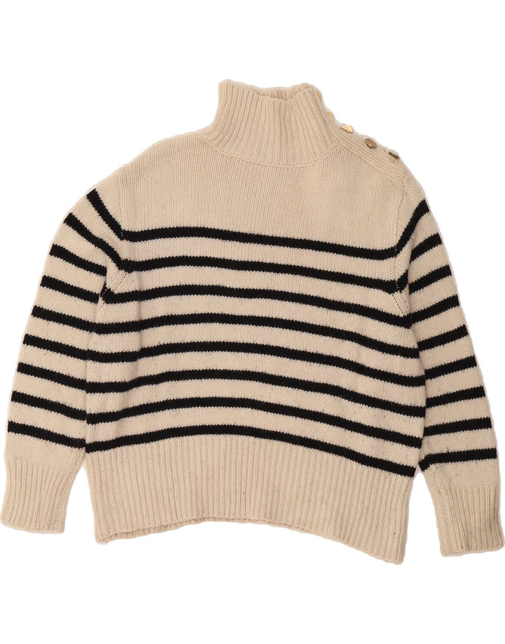 ZARA Womens Button Neck Jumper Sweater UK 10 Small Off White Striped Vintage Zara and Second-Hand Zara from Messina Hembry 