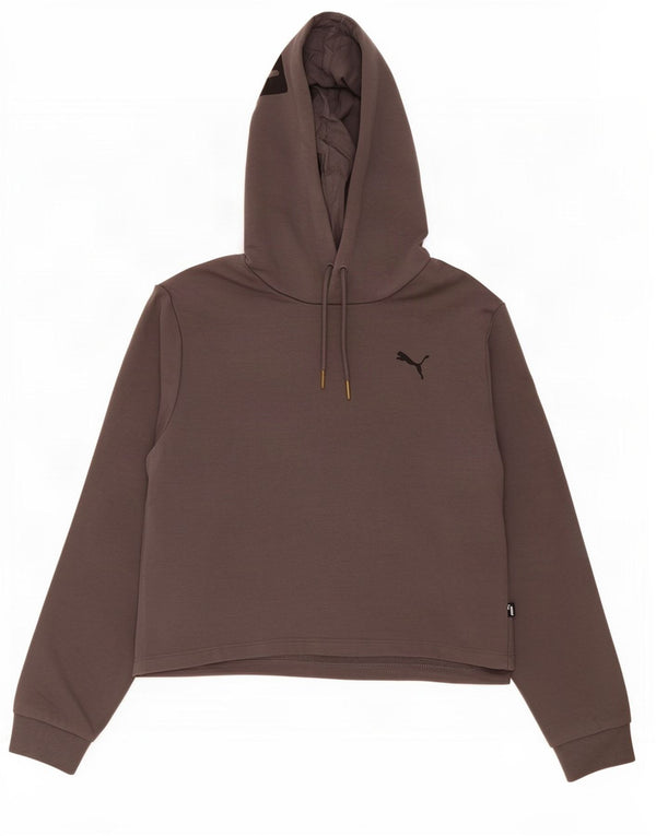 Puma Crop Graphic Hoodie Jumper pentru femei UK 10 Small Grey Bumbac