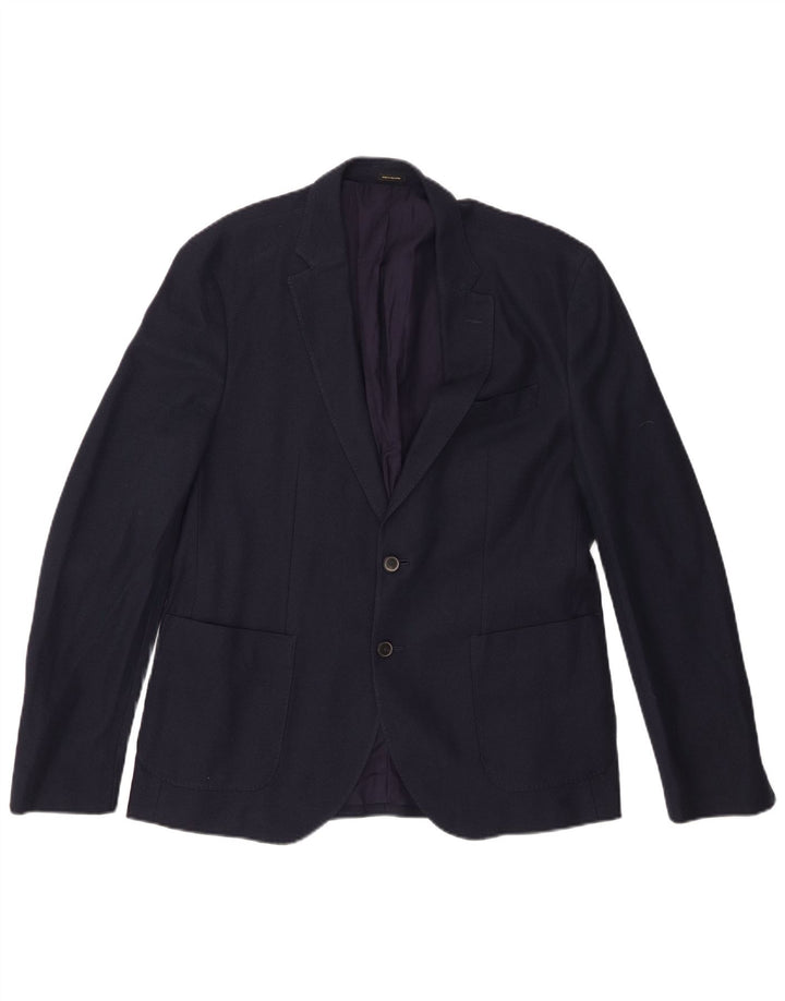 MASSIMO DUTTI Mens Skinny 2 Button Blazer Jacket EU 54 XL Navy Blue Cotton