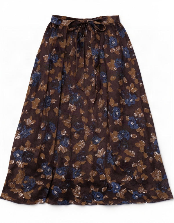 Fusta evazată vintage pentru femei XS W24 maro acetat floral