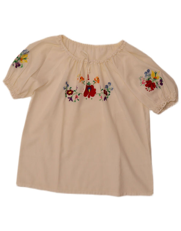 Bluză pentru femei VINTAGE UK 16, mare, alb, cu flori