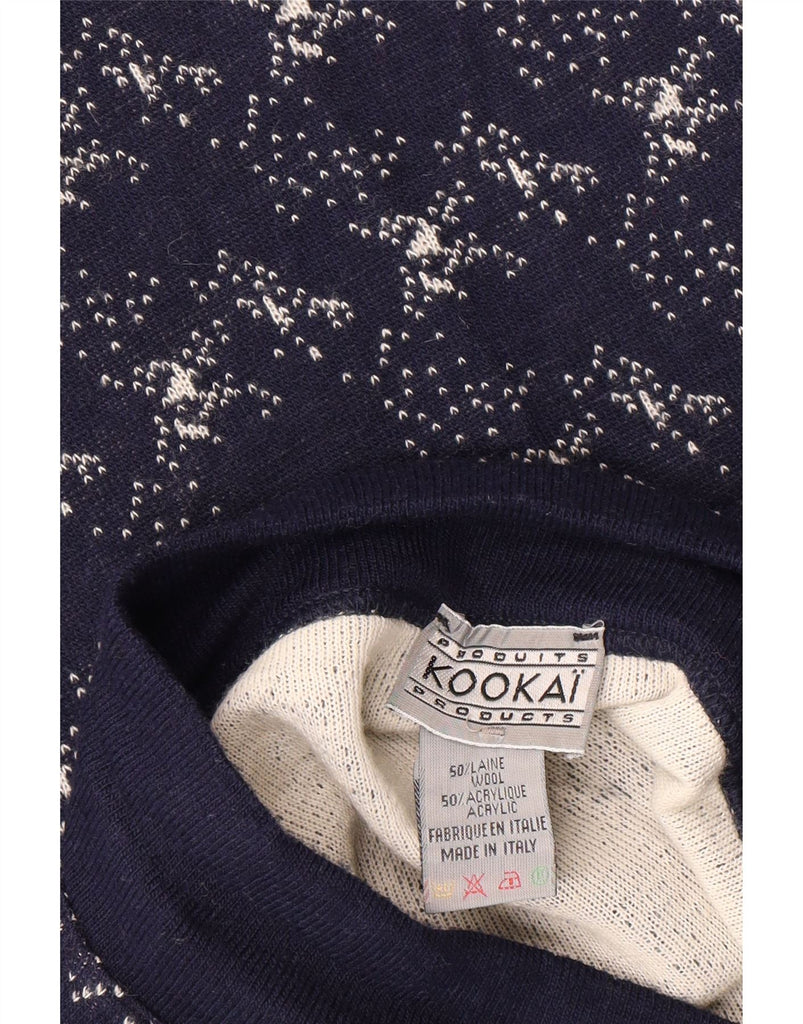 KOOKAI Womens Abstract Pattern Straight Skirt W24 XS Navy Blue Wool Vintage Kookai and Second-Hand Kookai from Messina Hembry 