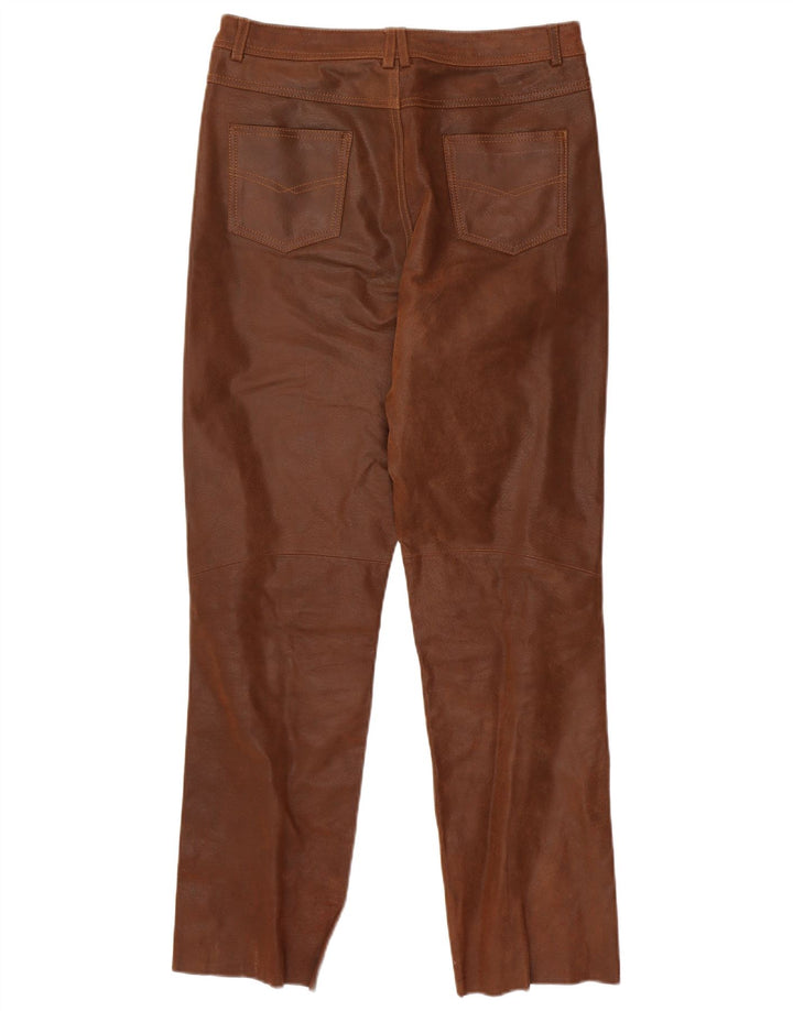 VINTAGE Pantaloni drepti din piele pentru bărbați UK 36 Small W31 L30 Piele maro