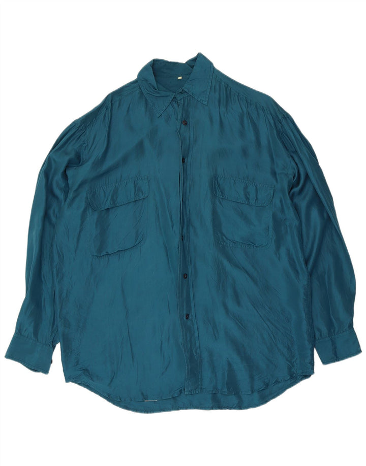 Cămașă Vintage pentru bărbați, mătase albastră medie