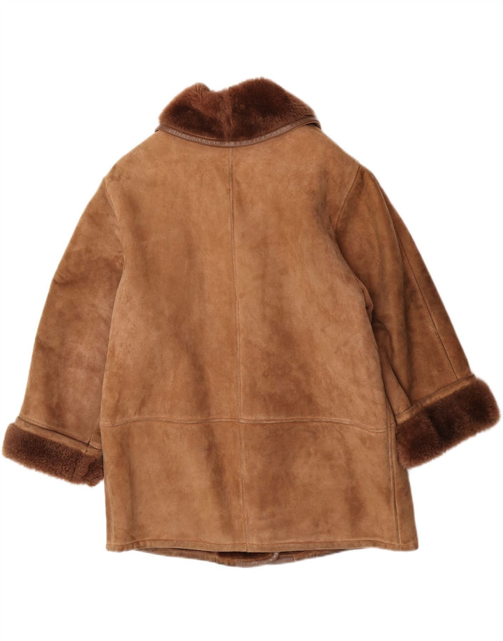 Jachetă din shearling supradimensionată pentru femei Vintage EU 40 Maro mediu din shearling
