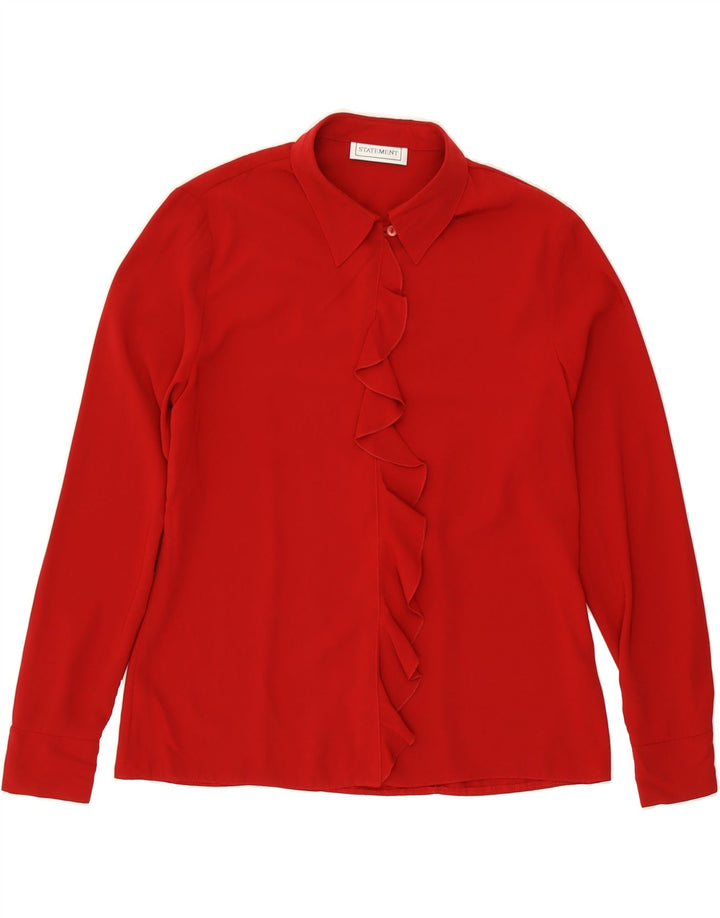 VINTAGE Womens Ruffle Front Shirt Blouse UK 12 Medium Red Polyester Vintage Vintage and Second-Hand Vintage from Messina Hembry 