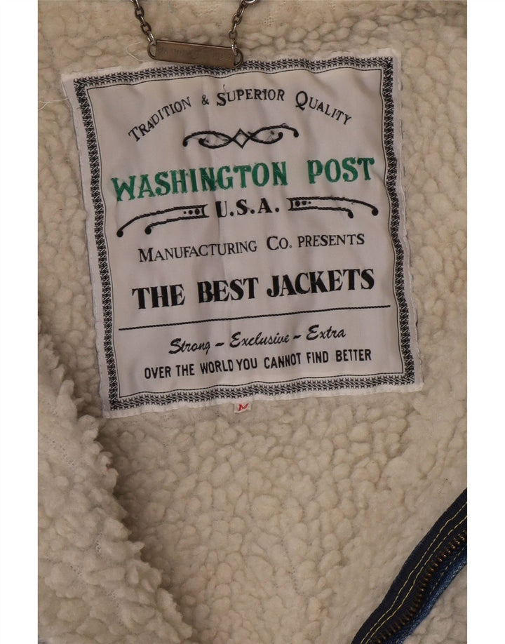 Jachetă de blugi Sherpa pentru bărbați vintage UK 38, bumbac albastru mediu