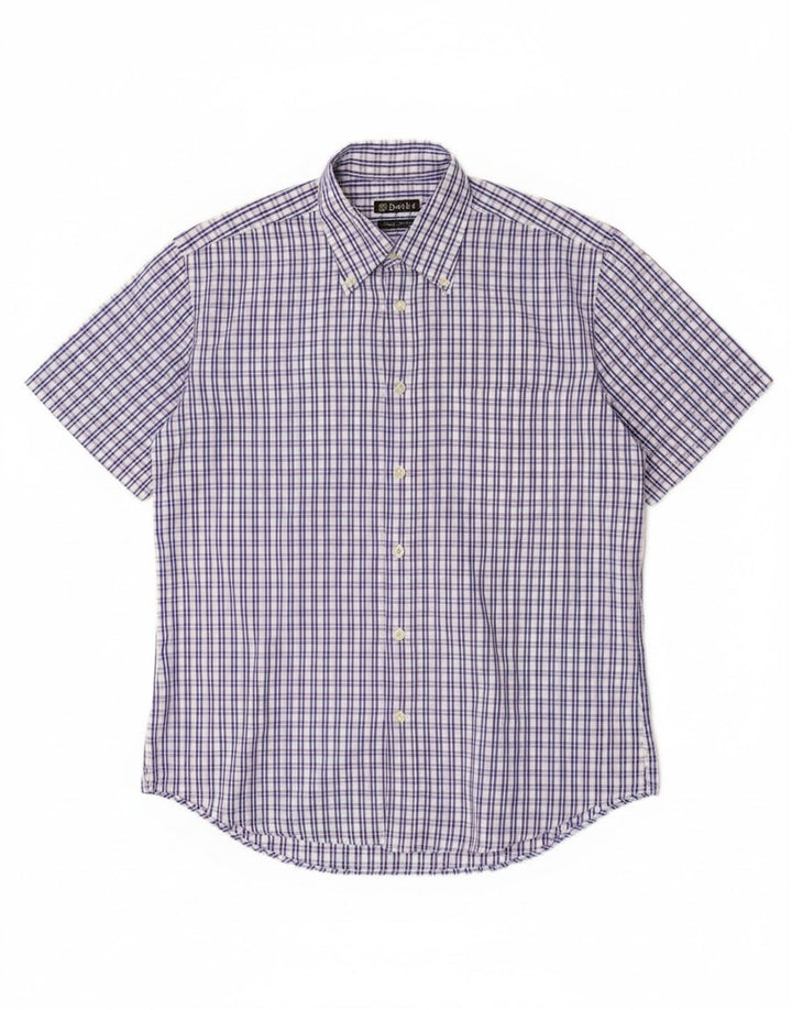 Cămașă Dack's pentru bărbați, cu mânecă scurtă, în formă clasică, din bumbac cu carouri, albastru mediu