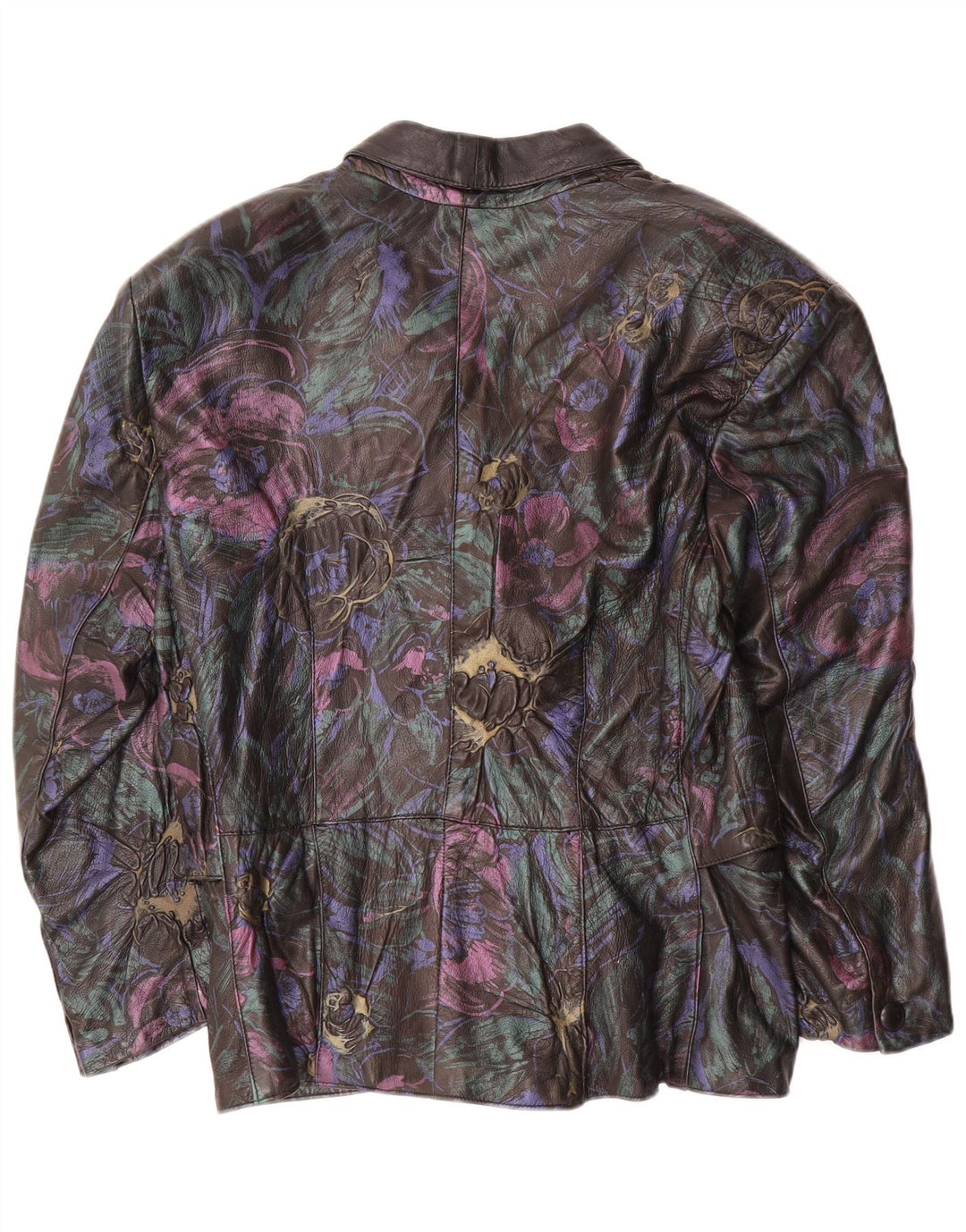 Jachetă de piele pentru femei VINTAGE UK 16, mare, neagră, din piele florală