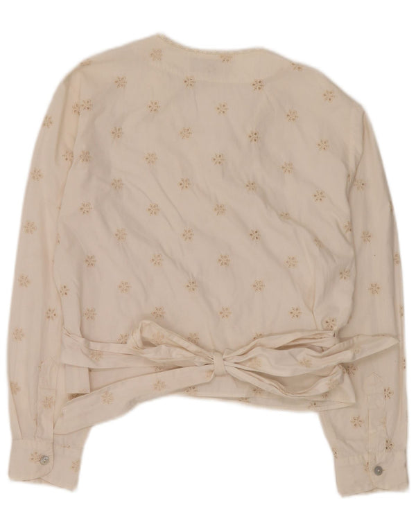 Bluză înfășurată cu mânecă lungă pentru femei Vintage IT 46 Bumbac floral alb mare
