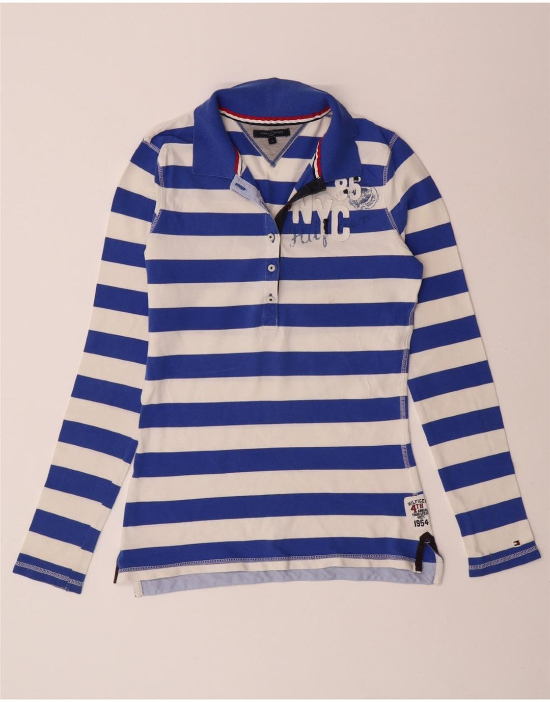TOMMY HILFIGER Tricou polo cu grafic rugby pentru femei UK 10 Mic cu dungi albastre