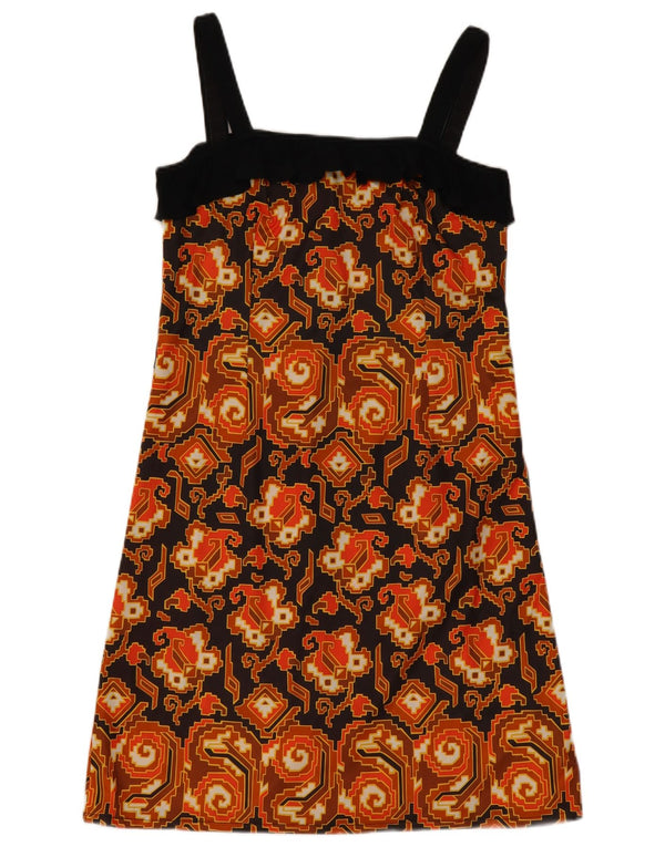 Rochie de soare vintage pentru femei UK 10 mic maro geometric