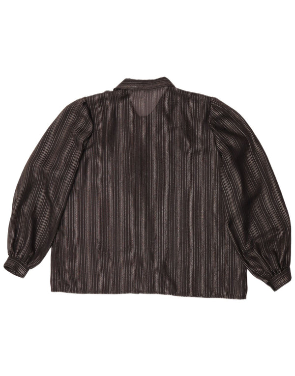 Bluză de cămașă vintage pentru femei UK 18 XL, sintetică cu dungi negre
