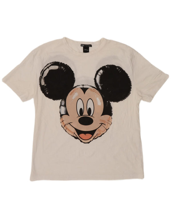 Tricou cu grafic Mickey Mouse Zara pentru femei Top UK 14 Bumbac alb mediu