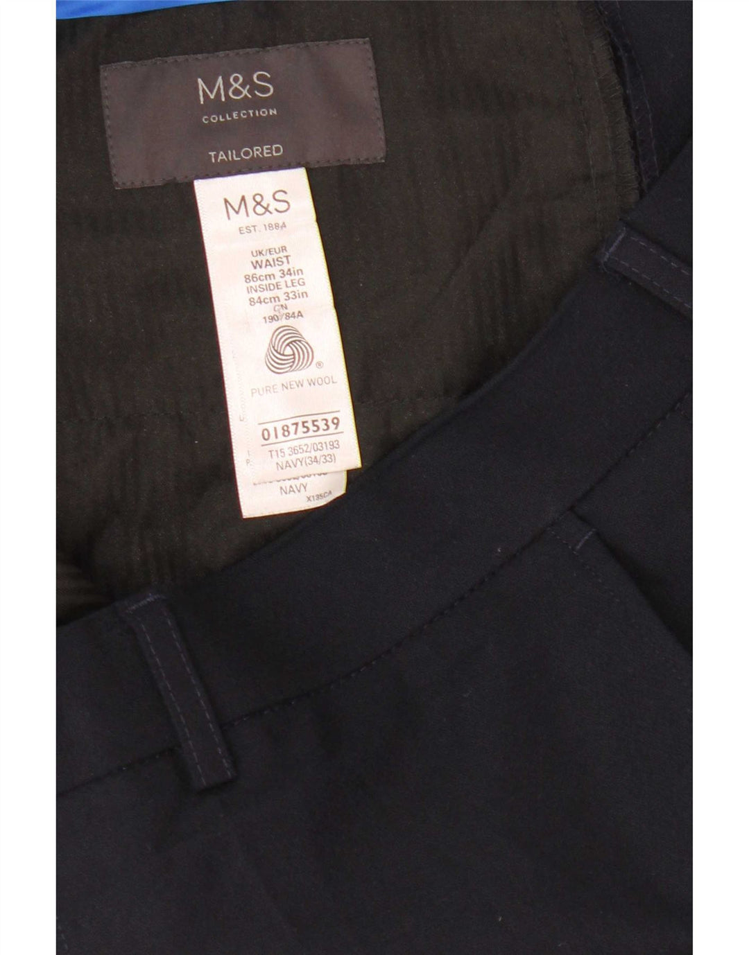 Marks & Spencer Pantaloni de costum drepți croiți pentru bărbați L34 L33 Lână bleumarin