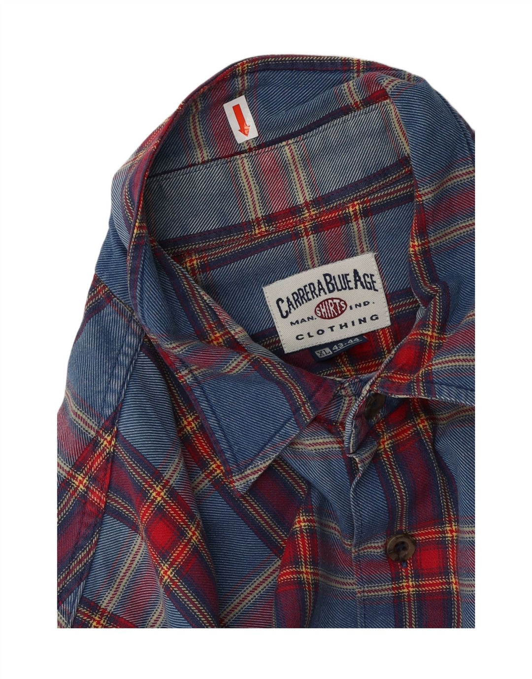 CARRERA Mens Flannel Shirt Size 43/44 XL Blue Check Cotton Vintage Carrera and Second-Hand Carrera from Messina Hembry 