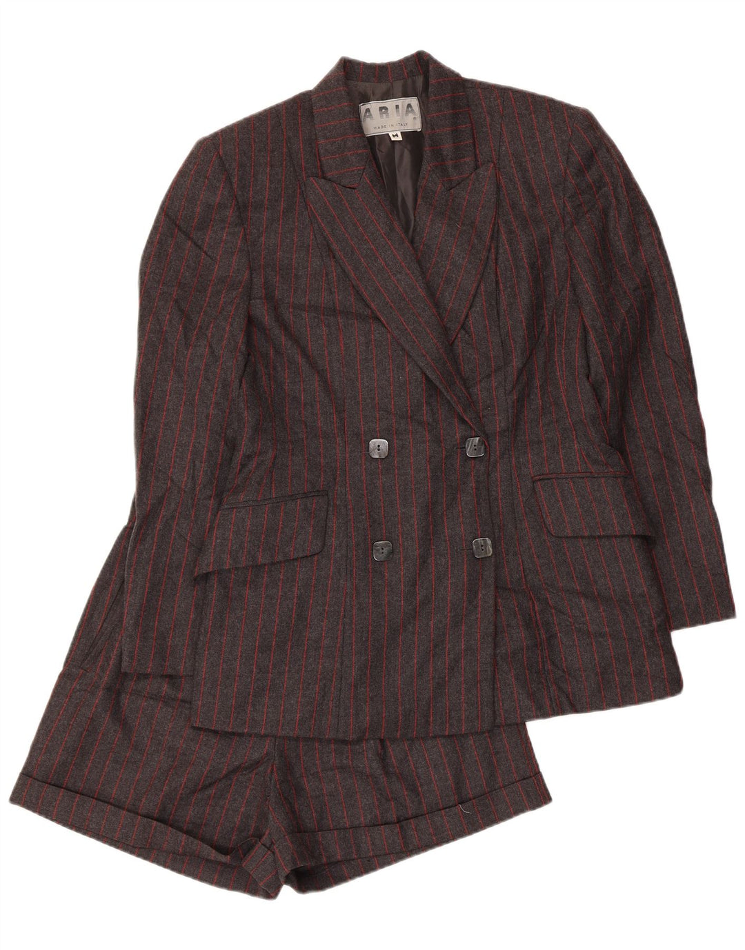 Set 2 piese Aria pentru femei la dublu piept UK 14 Medium W26 Lână cu dungi gri