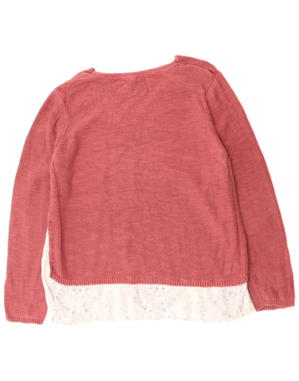 FAT FACE Pulover cu decolteu în V pentru femei UK 16, bumbac floral, roz mare